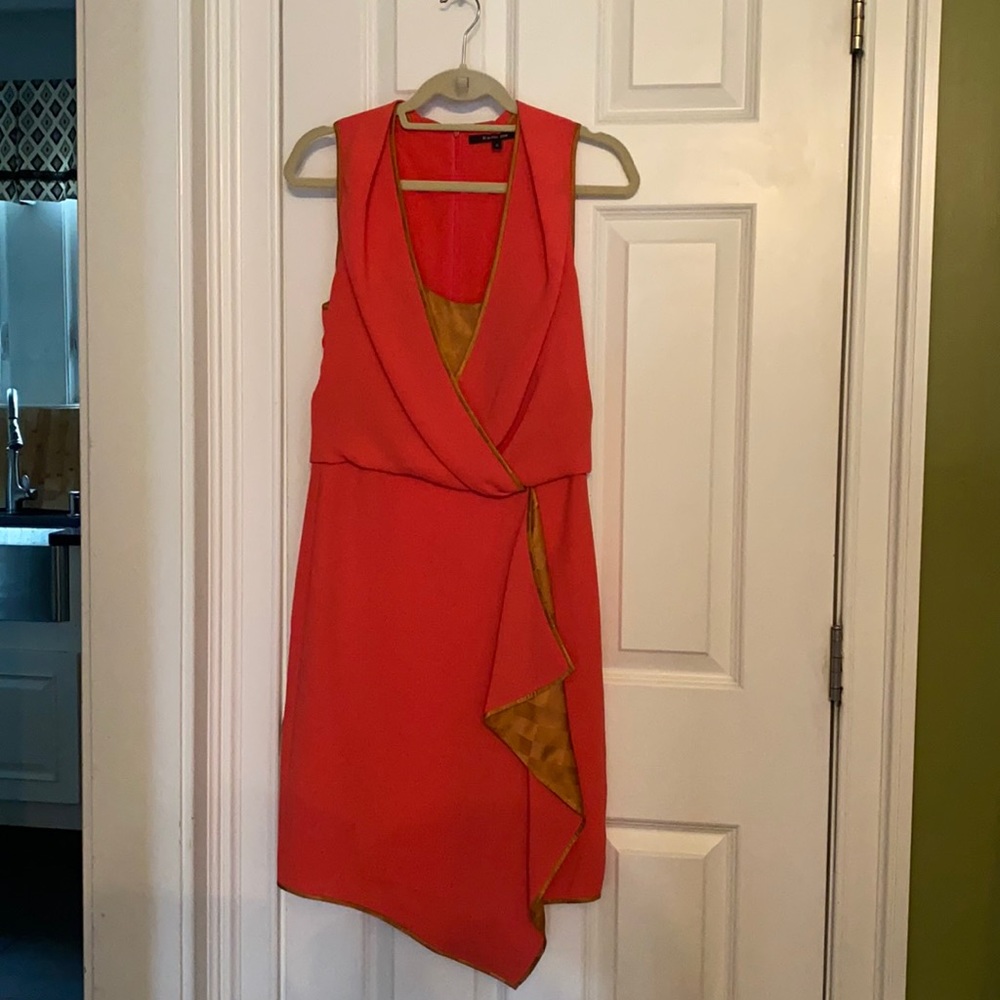 Coral crepe and silk dress.